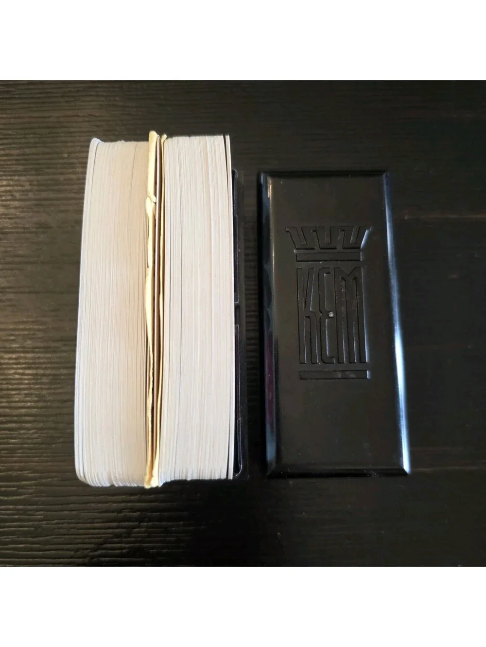 Vintage KEM Double Deck Playing Cards Floral Roses Black Plastic Case EUC